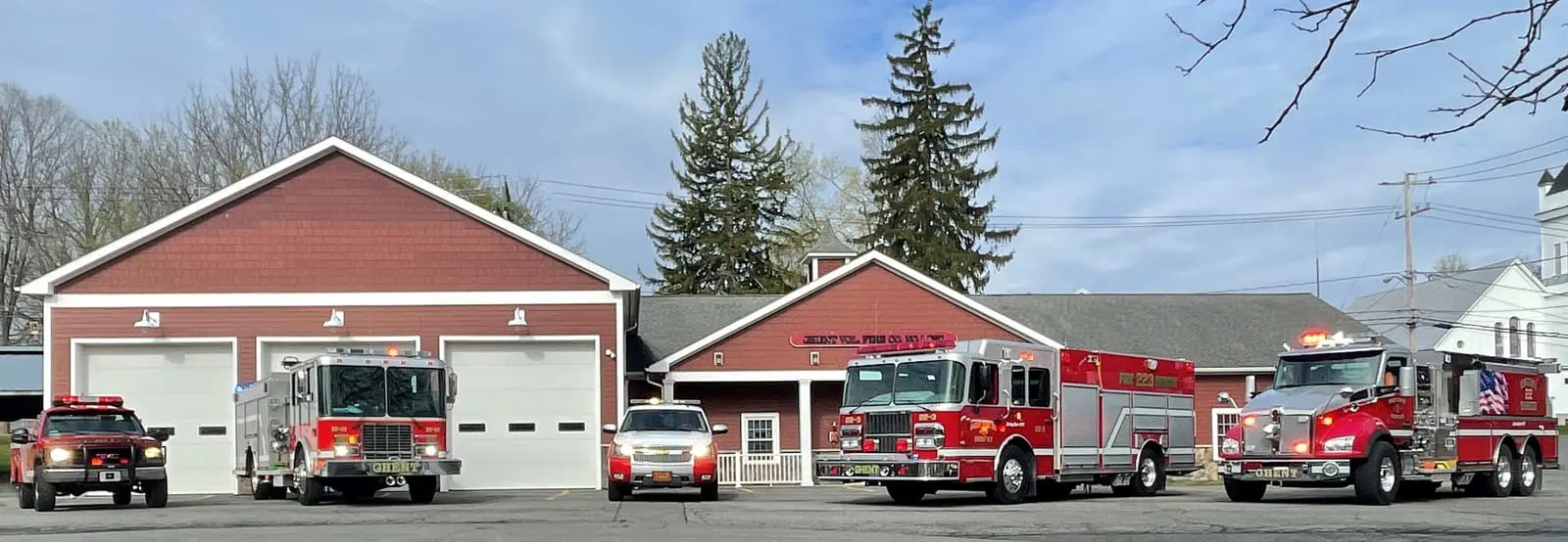 Frontline Fleet Lineup — All five frontline Ghent response units staged on the Route 66 apron outside Station 1.