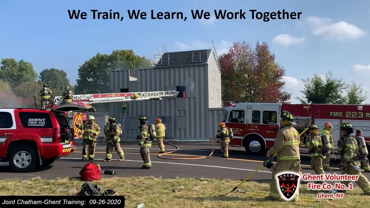 County Burn Tower Live-Fire Drill — Multi-company interior attack and ladder evolutions at the Columbia County Fire Training Center.