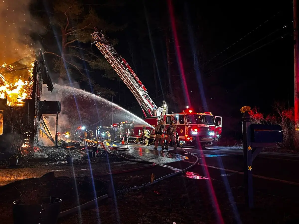Ghent and Columbia County Battalion 4 mutual-aid companies operating at a nighttime structure fire